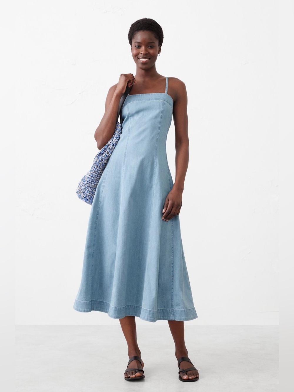 NWT BANANA REPUBLIC DENIM SEAMED MIDI DRESS, SIZE L